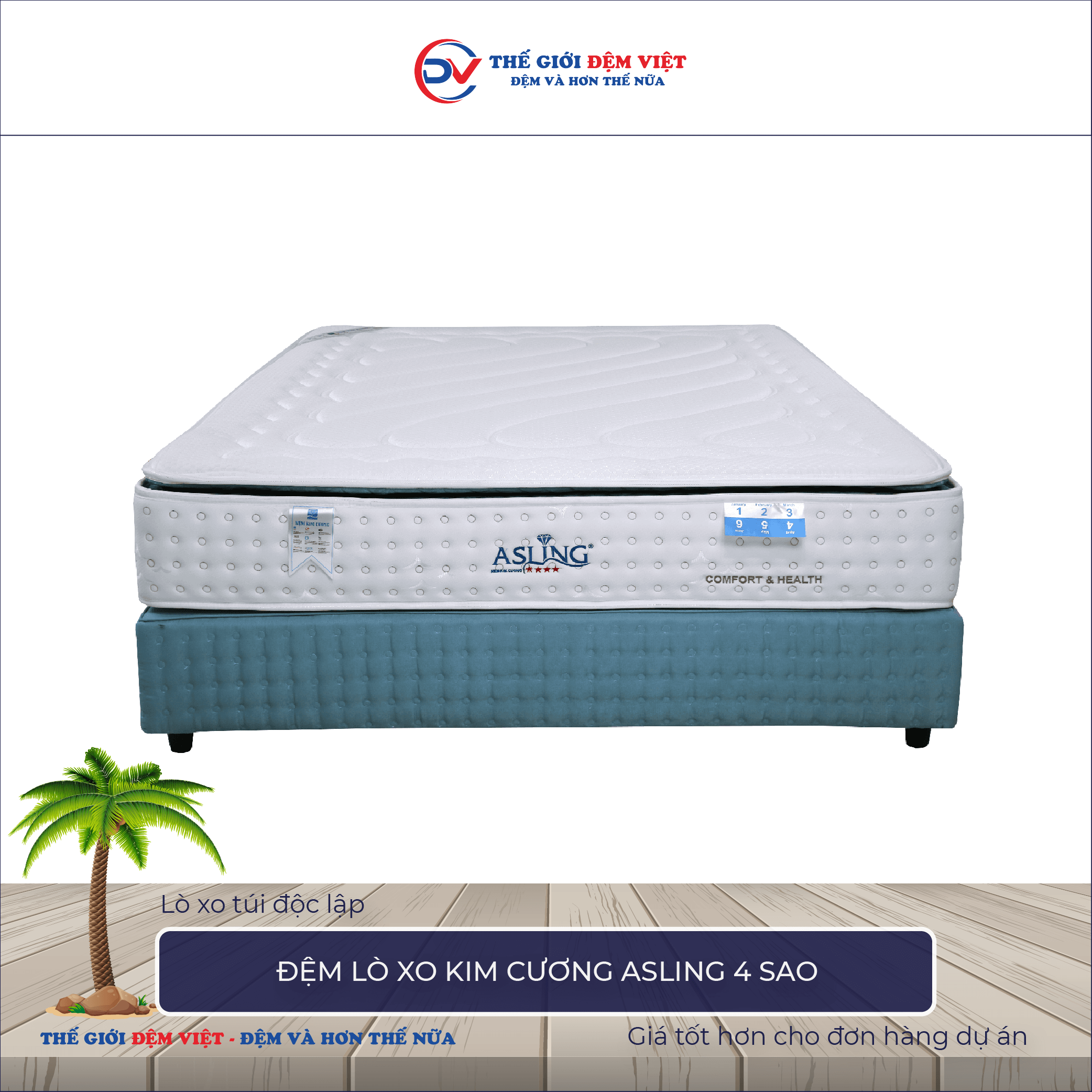 Đệm lò xo Kim Cương Asling 4 sao